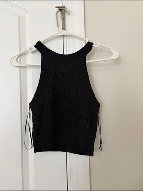 Divided Black Knit Halter Crop Top